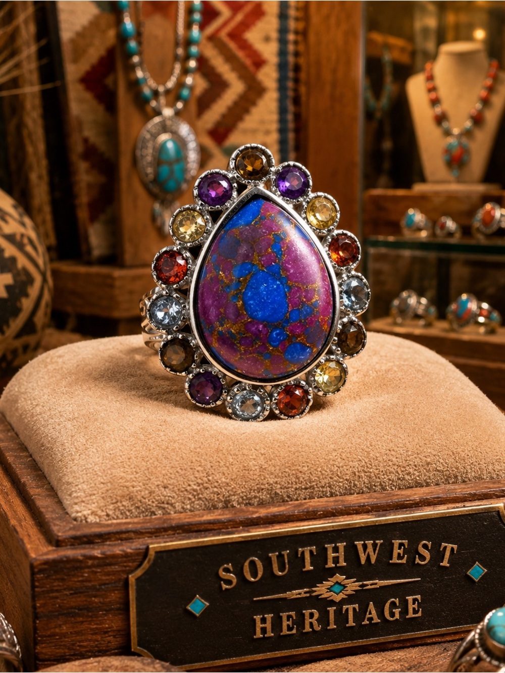 Mojave Purple Turquoise and genuine multi stones Ring size 10
